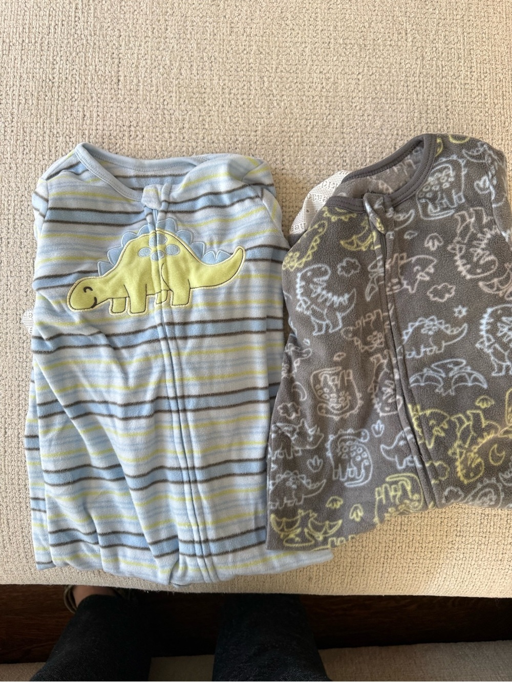 Kids Headquarters Dino Zip-Front footed PJs — Light Blue & Gray